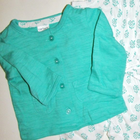 Carters Green/white 2-piece cardigan romper set - Picture 4 of 4